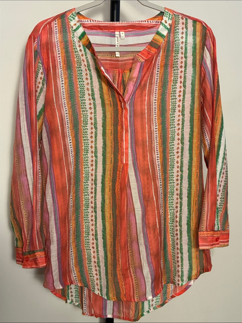 grand & greene Orange Multi-Striped Split-Neck Tunic relaxed medium